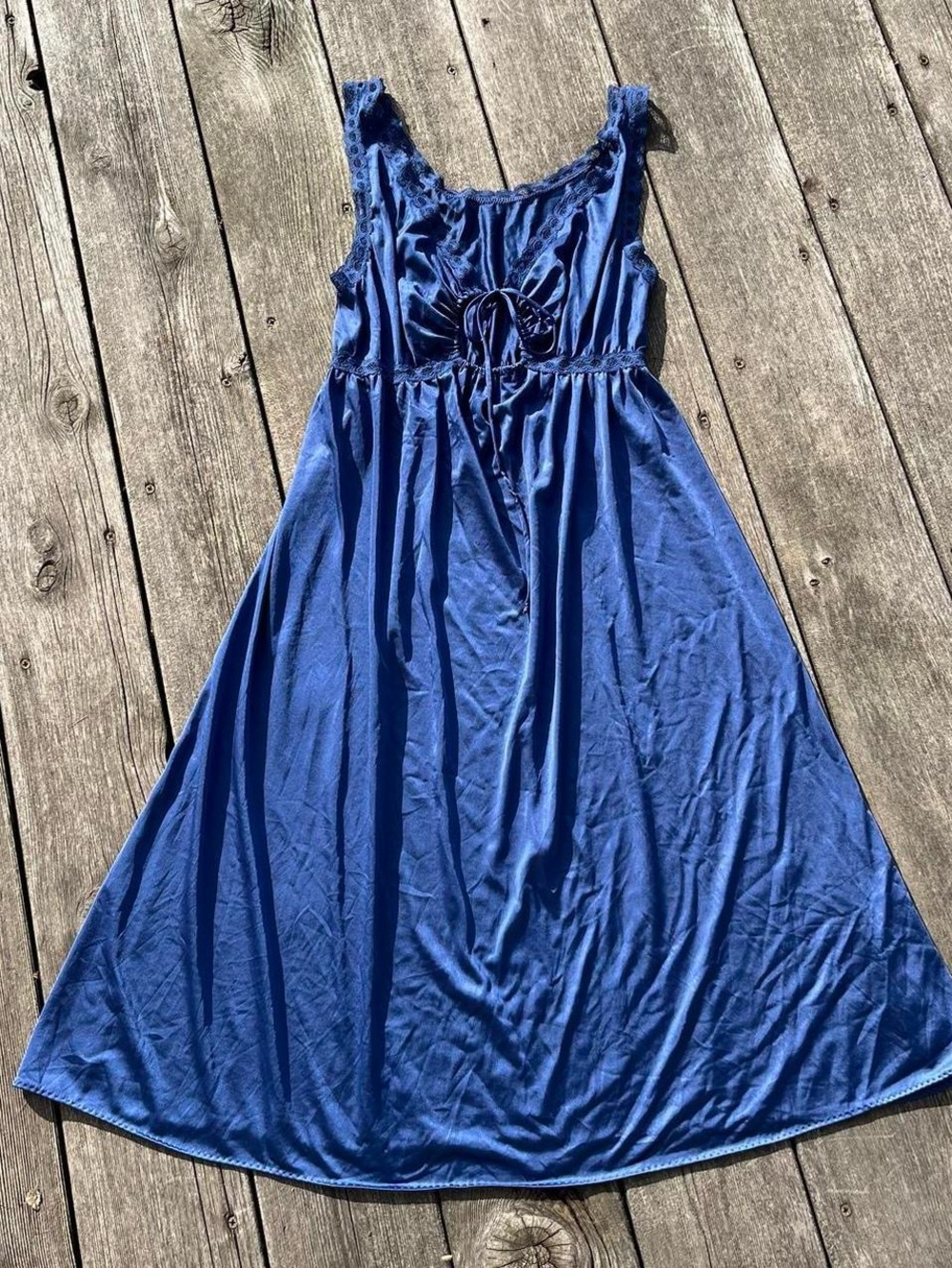 blue satin midi slip lingerie dress